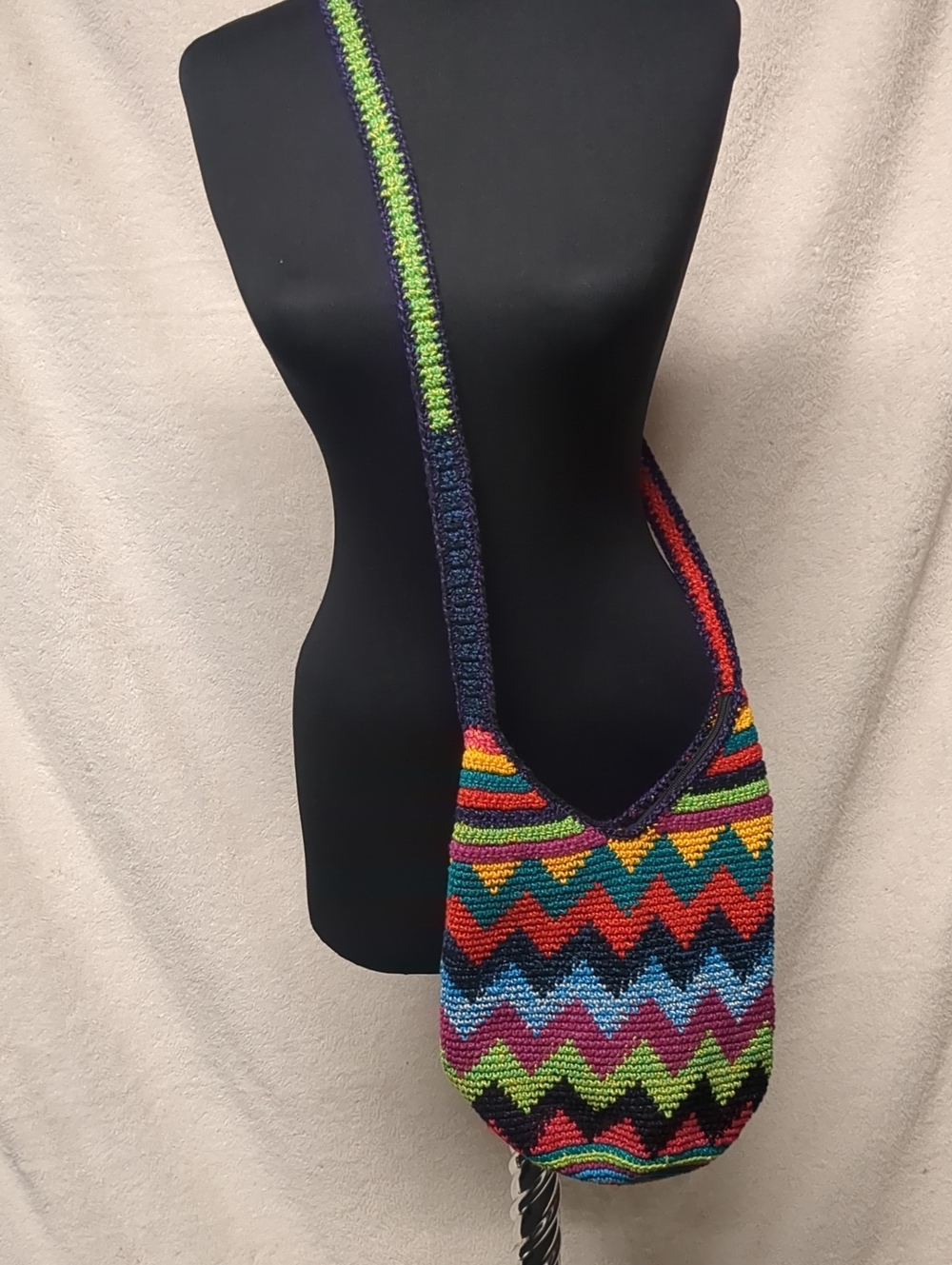 Handcrafted Multicolor Chevron Crochet Crossbody Bag